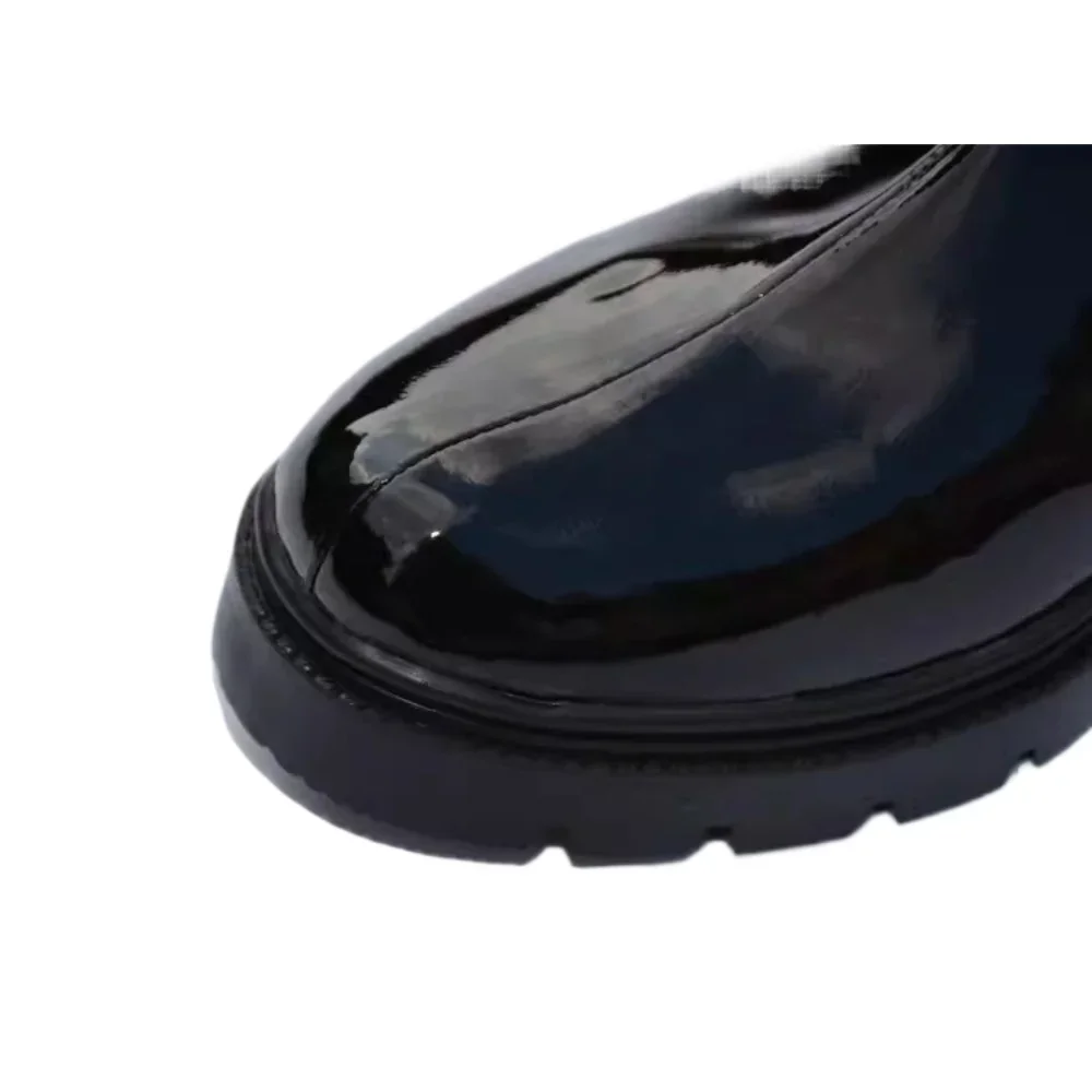 الرجال براءات الاختراع والجلود المرحلة أداء برشام الإفراط في الركبة الأحذية مشبك سميكة وحيد الغربية أحذية طويلة فستان حفلة زمم عدم الانزلاق