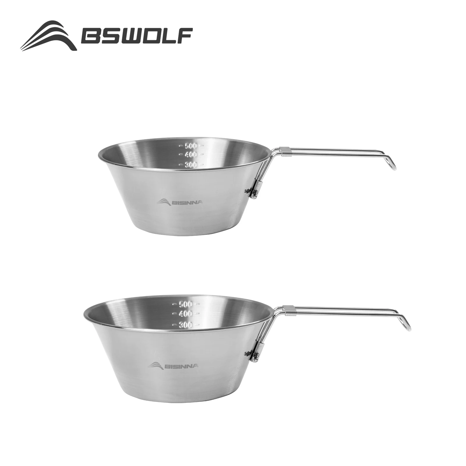 BSWolf Stainless Steel Bowl with Foldable Handle Portable Tableware for Outdoor Camping Hiking Picnic Backpacking