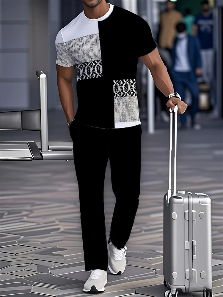 

Fashion Daily Casual 3D Print Men Sportswear Set Casual Short-Sleeved T Shirt Pants 2-Piece Set Oversized Pullover Men Clothing