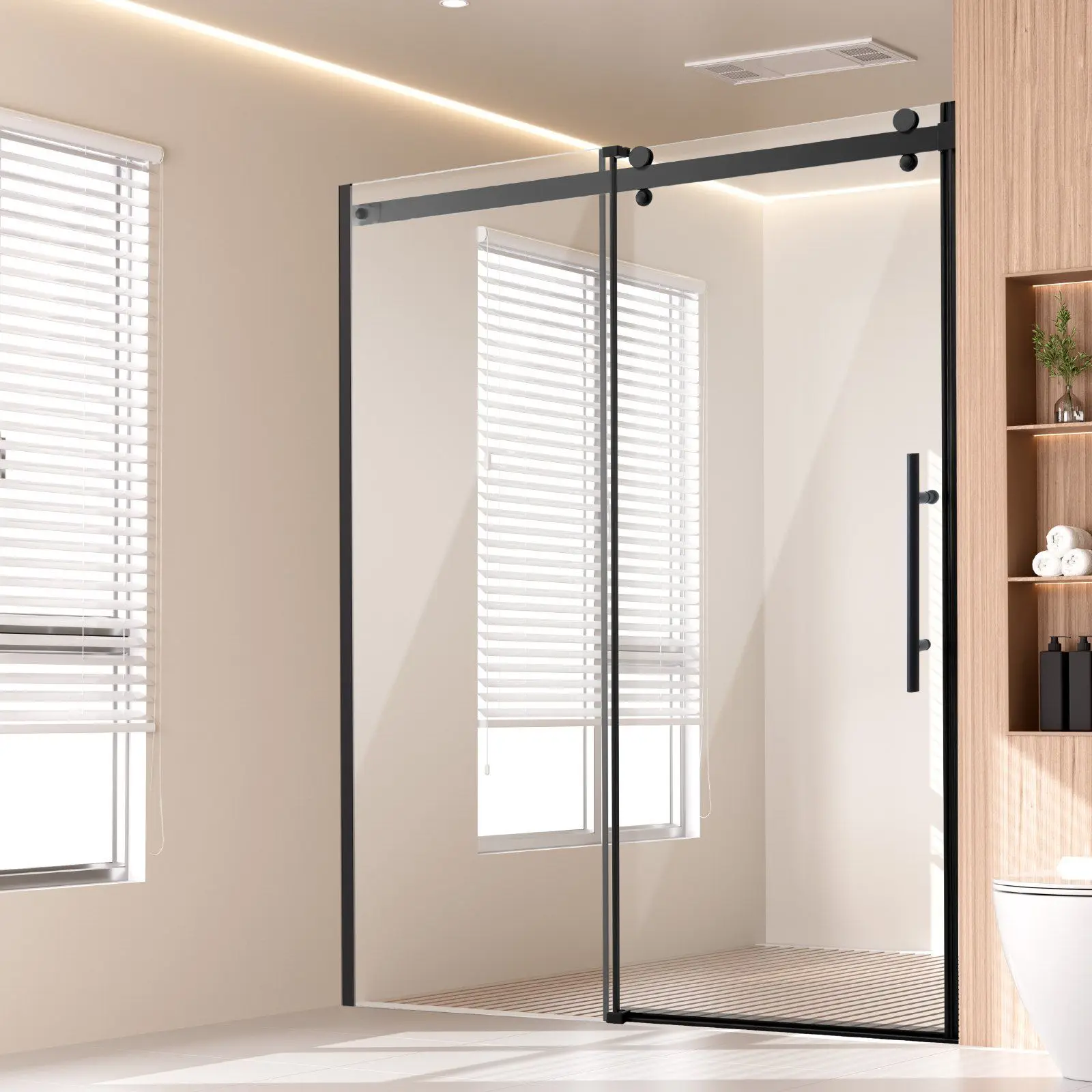 Frameless lens sliding shower glass door, transparent tempered glass waterproof