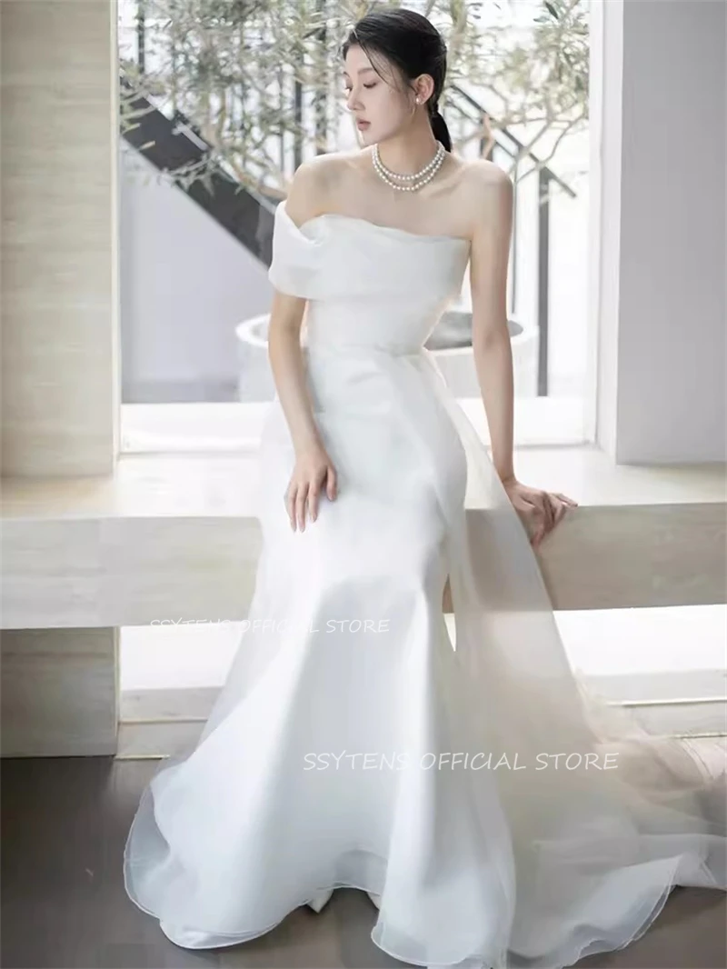 Elegant One Shoulder Wedding Dresses Korea 웨딩드레스 Photoshoot Off Shoulder Chic Bridal Gowns Mermaid Bride Dress Custom Made 2024