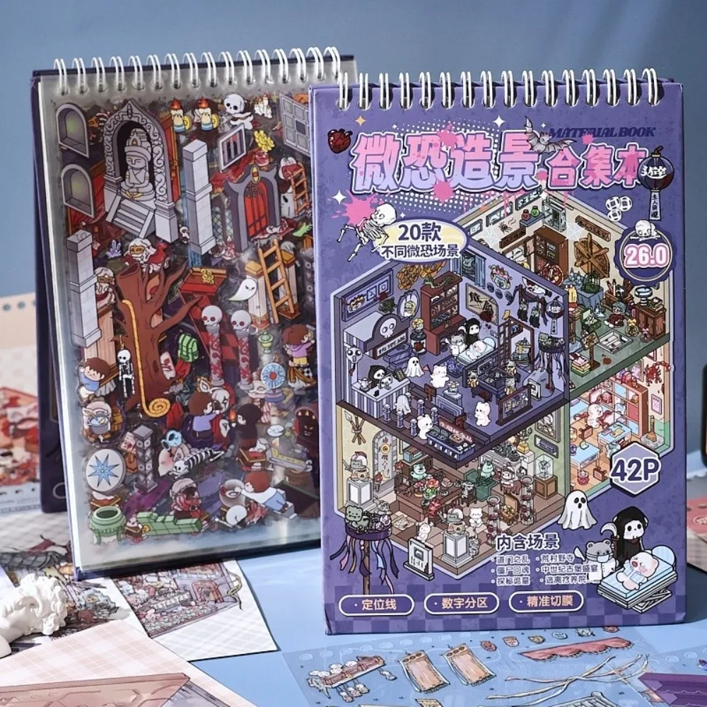 Spooky Theme Miniature Scene Sticker Book 3D PET 20 Scene Haunted Cottage Sticker Large Size Pocket Cabin Sticker Holiday Gifts