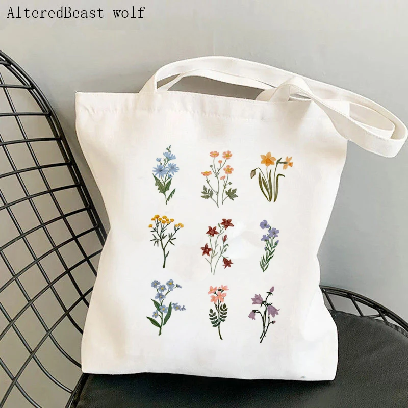 

Women Shopper bag Watercolor Wildflowers Kawaii Bag Harajuku Shopping Canvas Shopper Bag girl handbag Tote Shoulder Lady Bag