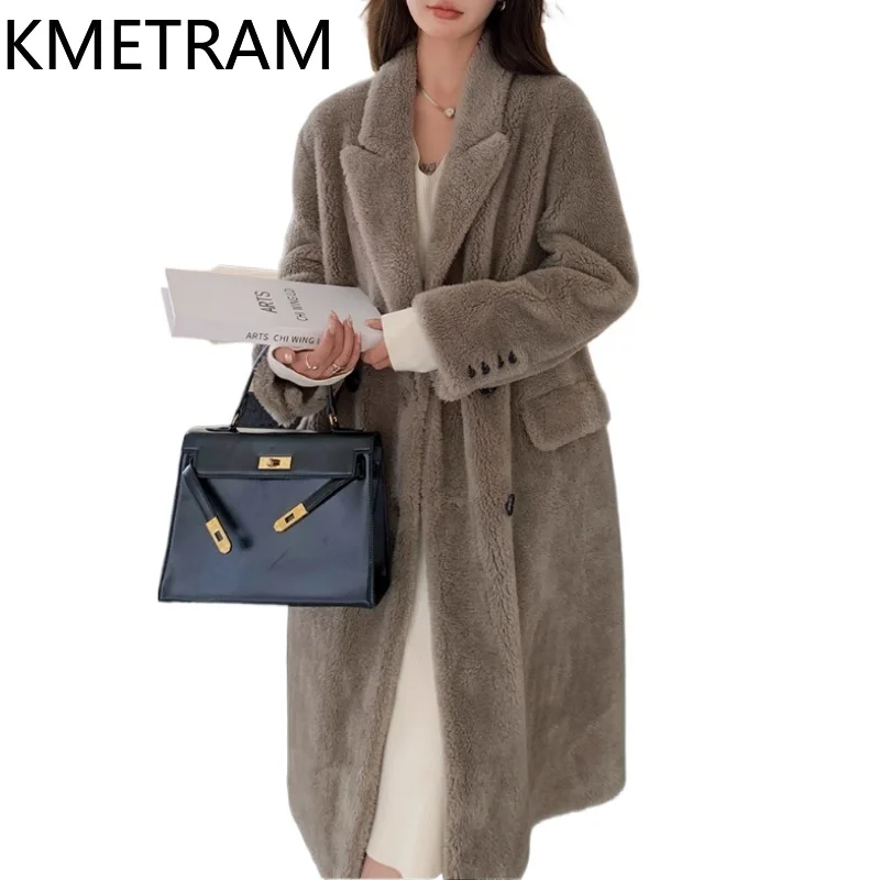 KMETRAM 100% Wool Coats Woman High Quality Long Coat Winter Women Clothing Warm Furry Jacket 2025 abrigos invierno mujer