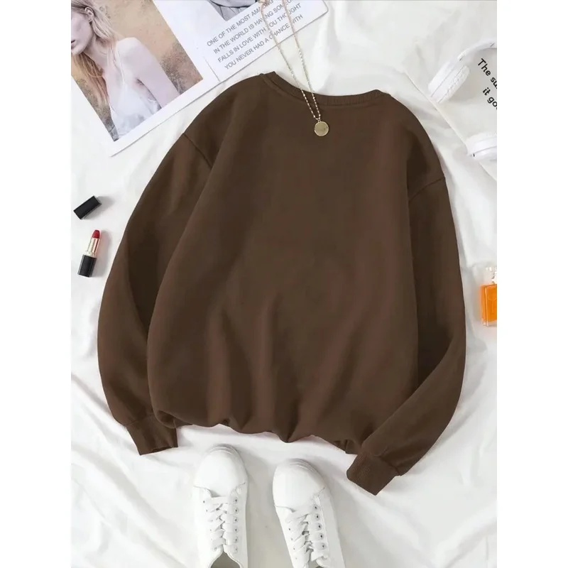 Ladies Solid Color Fashion Crew Neck Sweatshirt Long-Sleeved Round-Neck Sweatshirt
