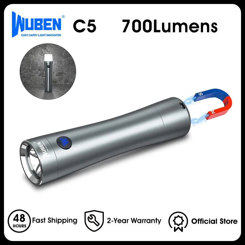 

WUBEN C5 Mini LED Flashlight Pocket EDC Torch 700 Lumens Lantern Waterproof 14500 Rechargeable Battery Magnetic Tail Light