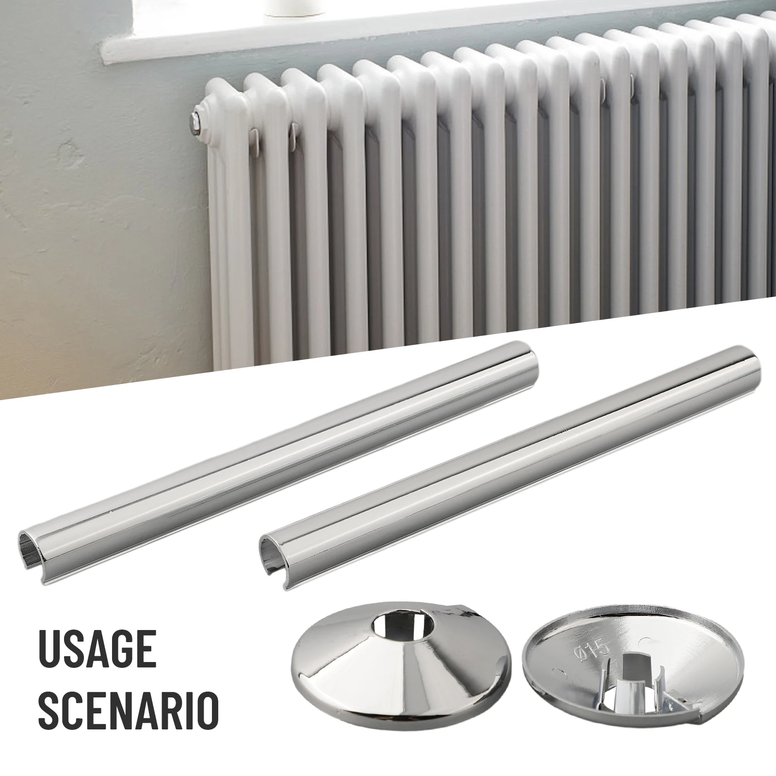 

Pipes Radiator Pipe Covers Sleeve 15mm Collars Cut Fit Bathroom Chrome Pipeline Decoration Cover Heating Pipe Decoration