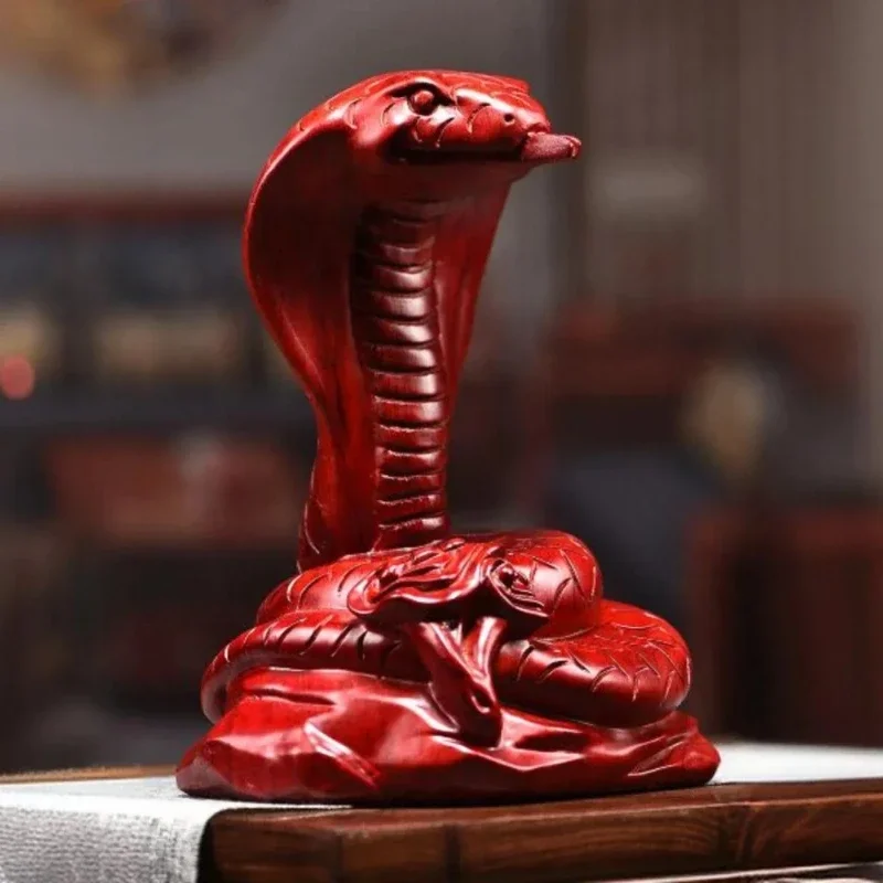 

Padauk Wood Hand Carved Zodiac Snake Feng Shui Spirit Animal Home Office Desk Decor Grand Opening Unique Gift for Collectors