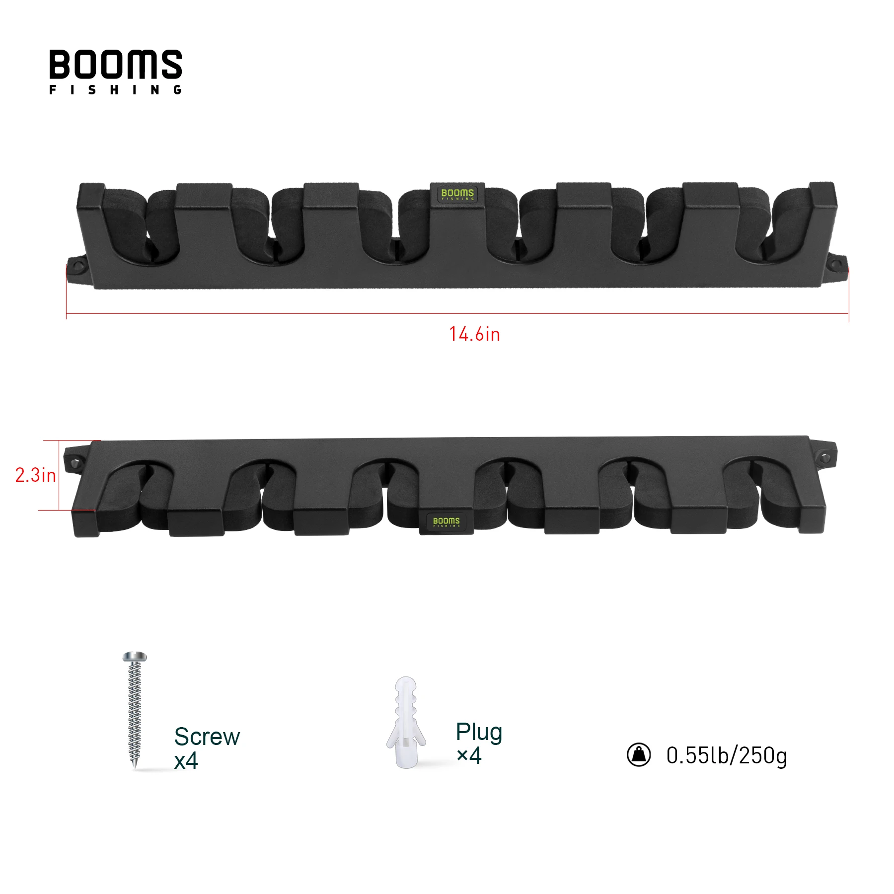 Booms Fishing WV5 Fishing Rod Holder Horizontal 6-Rod Rack Pole Storage Tool Wall Mount Modular for Garage Fishing Accessories