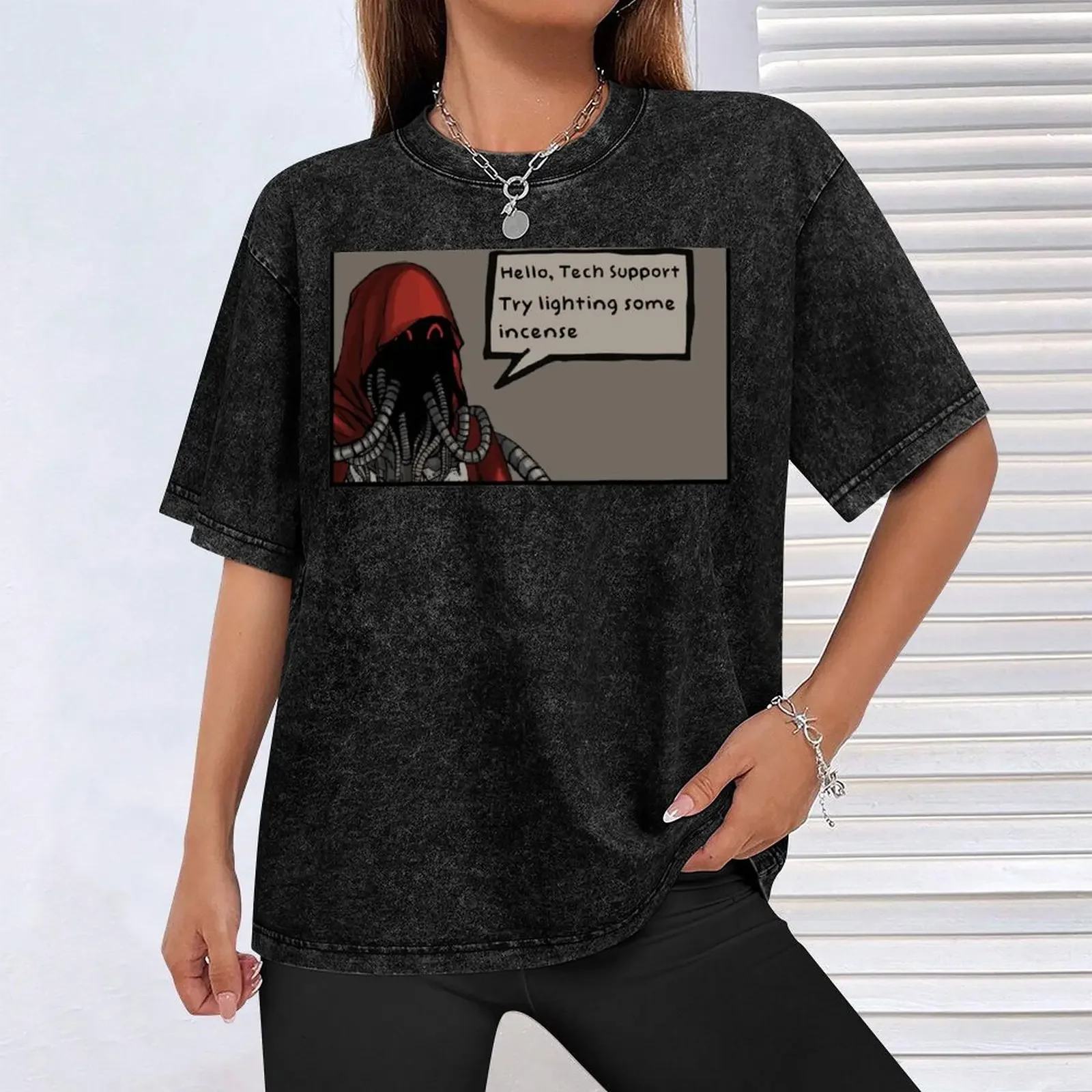 Admech Tech Support جرب إضاءة بعض البخور تي شيرت أنيمي تي شيرت للرجل رجل جرافيك تي شيرت تي شيرت