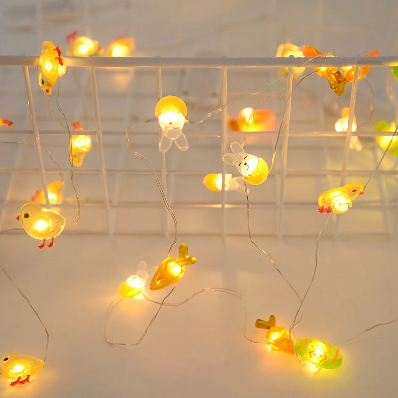 

1M/2M Easter LED Bunny String Lights Home Carrot Rabbit Chick Eggs Fairy Light Decoration Happy Easter Party Favor Gifts Decor