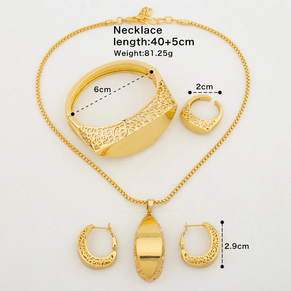 New High Quality Earrings Necklace Arab Dubai Gold Plated Bangle Ring Jewelry Set Italy Humanoid Design Jewelry Christmas Gift