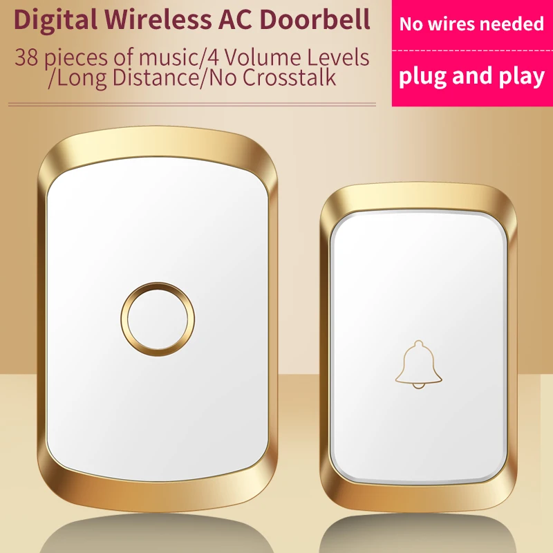 CACAZI Waterproof Intelligent Wireless Doorbell No Included Battery Long Distance Outdoor Adjustable Ringtones Call Bell Chime