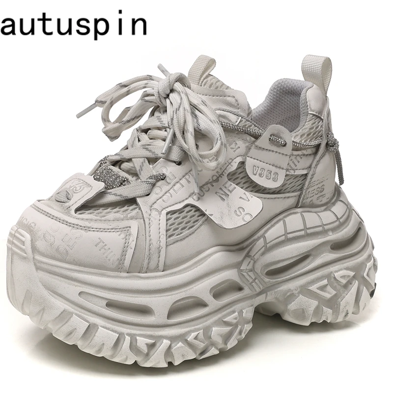 

Женские кроссовки AUTUSPIN на платформе 9 см, ретро, удобные, сетчатые, весна-лето 2026, увеличивающие рост, для отдыха