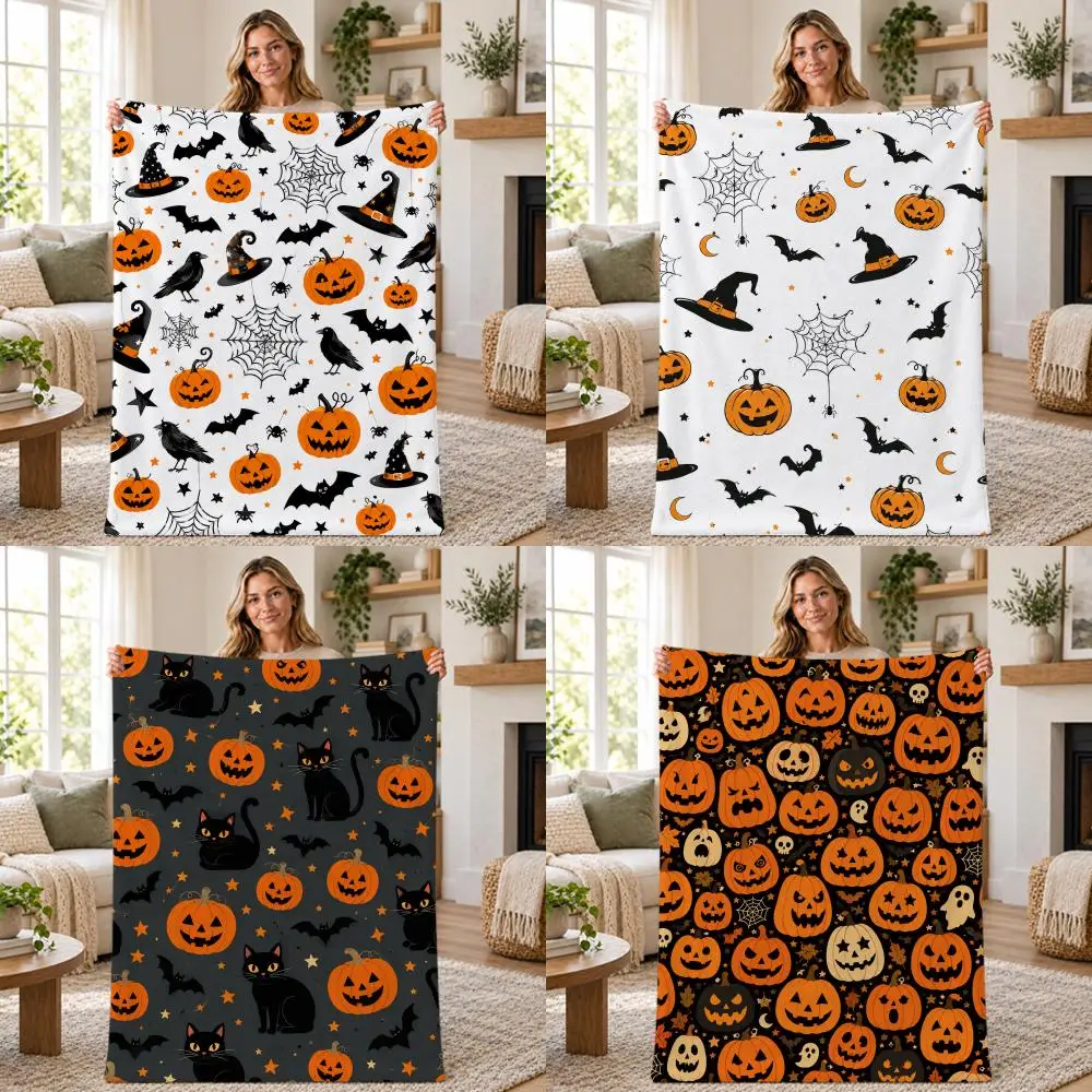 Food Cute Autumn Pumpkin Throw Soft Warm Flannel Throw Blanket for Sofa Bed Office Home Holiday Gift All Season