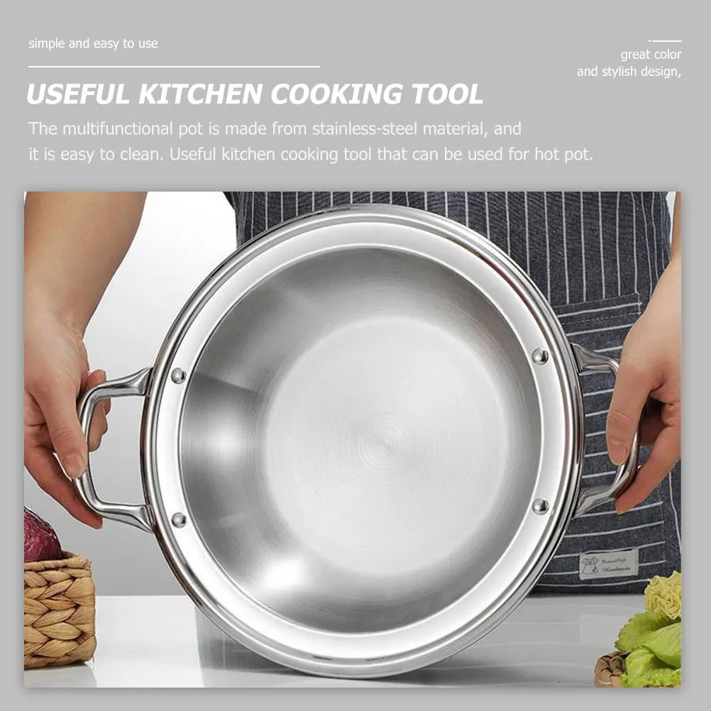 Paella Pan de acero inoxidable, olla poco profunda multifunción, accesorio de cocina para el hogar, resistente al calor