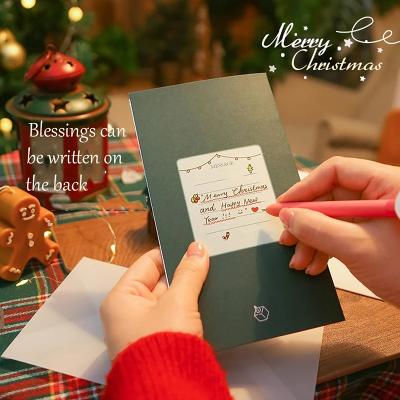 Shining Christmas Tree Greeting Card 3D Pop Up Christmas Card with Envelope Creative Blessing Card for Friend New Year Xmas Gift
