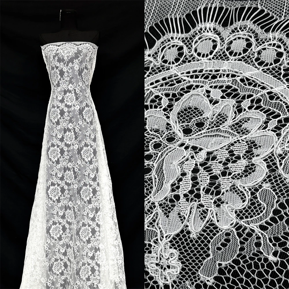 

White African Mesh Sequins Lace Fabric 3Yards High Quality Nigerian French Milk Silk Lace Fabric for Wedding Dress Sew