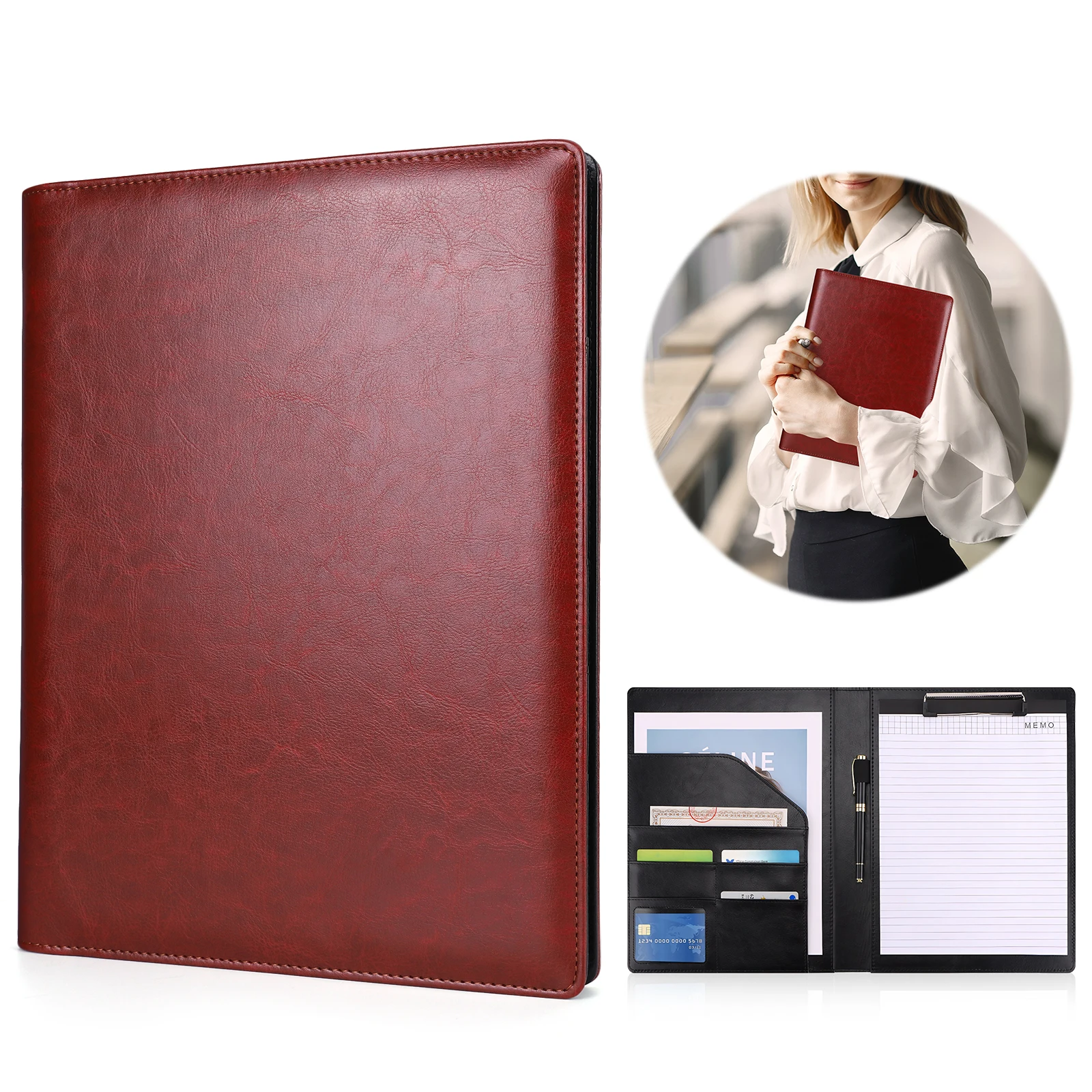 

Hard Board File Folder with Notepad Document File Bag Large Capacity Multi-Layer Writing Pad for Business Meeting & Travel