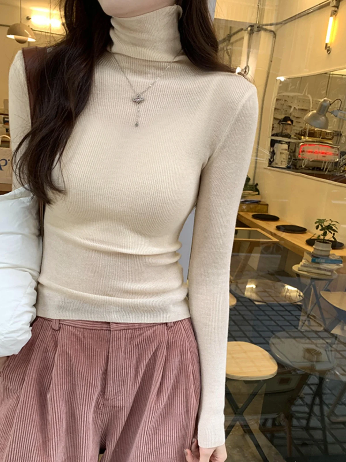 Simple High Collar Long sleeve  Inner wear Woolen Knit Bottoming Shirt Winter New Temperament Slim fit Top Women