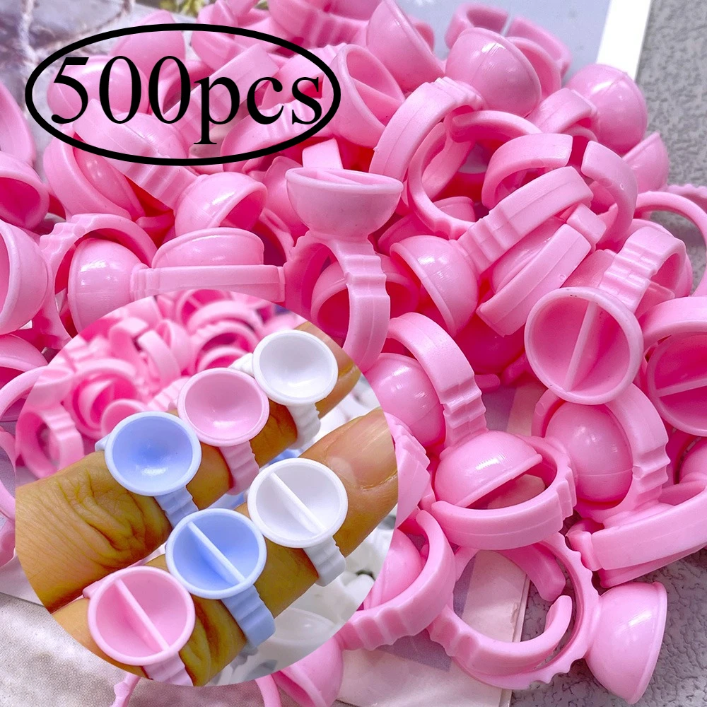 500 個の接着剤リングまつげエクステンションネイルアート接着剤ホルダーまつげパレットカップタトゥー顔料メイクアップツール