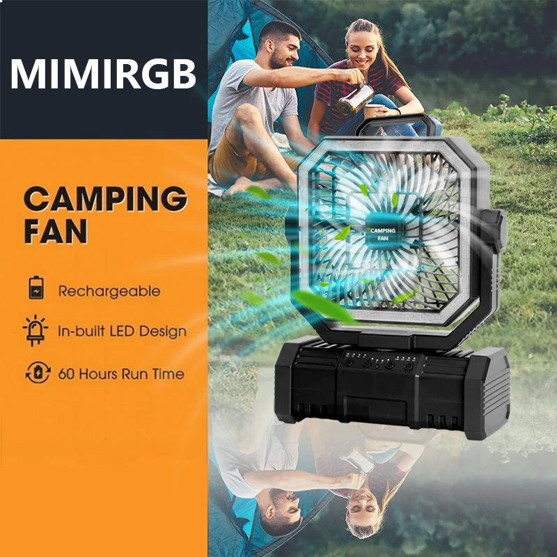 

Портативный вентилятор для кемпинга с аккумулятором 20000 мАч и вращением на 360° ° Крючок для подвешивания фонарей для рыбацких палаток и кемпинга