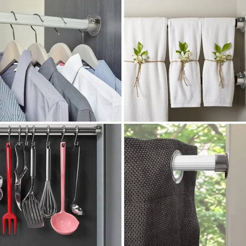 10/2pcs Stainless Steel Closet Rod Brackets Flange Rod Holder Shower Curtain Rod Hook U-Shaped Hanger Bathroom Support Brackets view 5