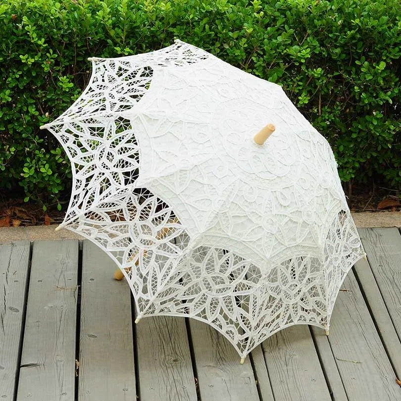 Lace craft lace umbrella, classical princess dance embroidery hook sun umbrella, wooden handle straight rod hanging silk umbrell