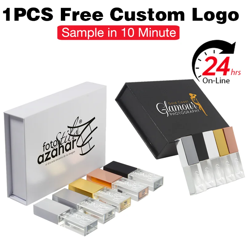 

Free Custom Logo Crystal USB 2.0 Flash Drives 128GB 64GB Black White Paper Box Memory Stick 32GB 16GB 8GB USB Stick Pendrive 4GB