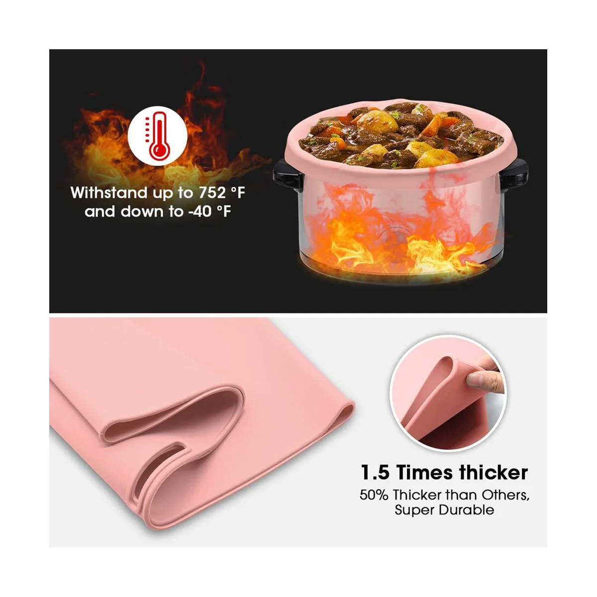 2 Pack Slow Cooker Liners - Reusable Cooker Divider, Silicone Cooking Bags Fit 6 Quarts Pot (Grey+Pink)