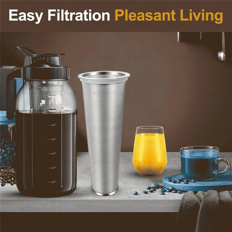 A26T-2 Pack Stainless Steel Cold Brew Coffee Filter For Wide Mouth Mason Jar 64Oz, Food Grade Tea And Water Filtration System
