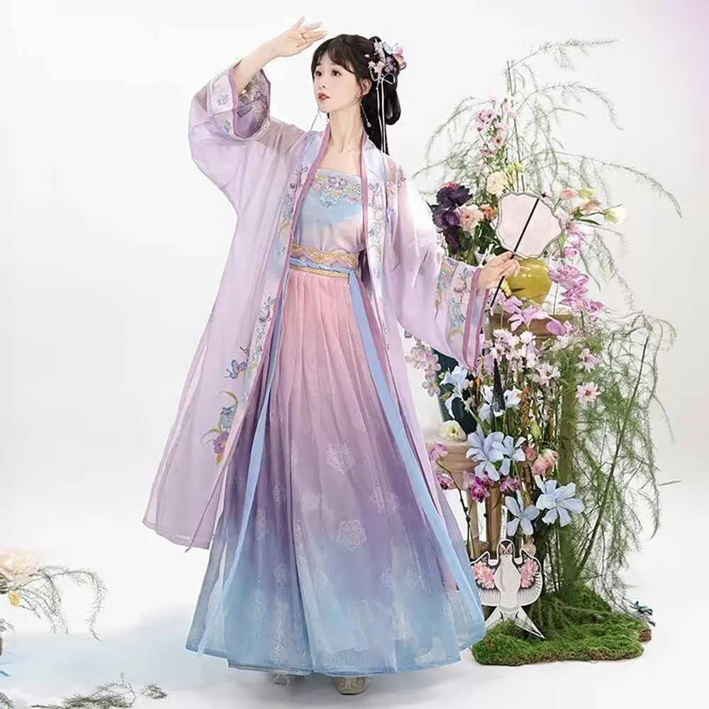 

Women's Song Style Hanfu Gradient Purple Embroidery Traditional Chinese Hanfu Dress Female Halloween Carnival Cosplay Costume