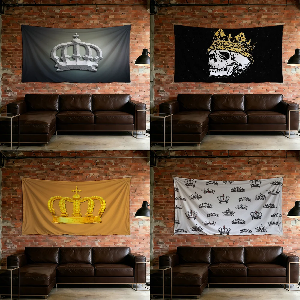 Golden Crown King flag For Room Dorm Camping Picnic Art Style Garage Bar wall Decoration Banner