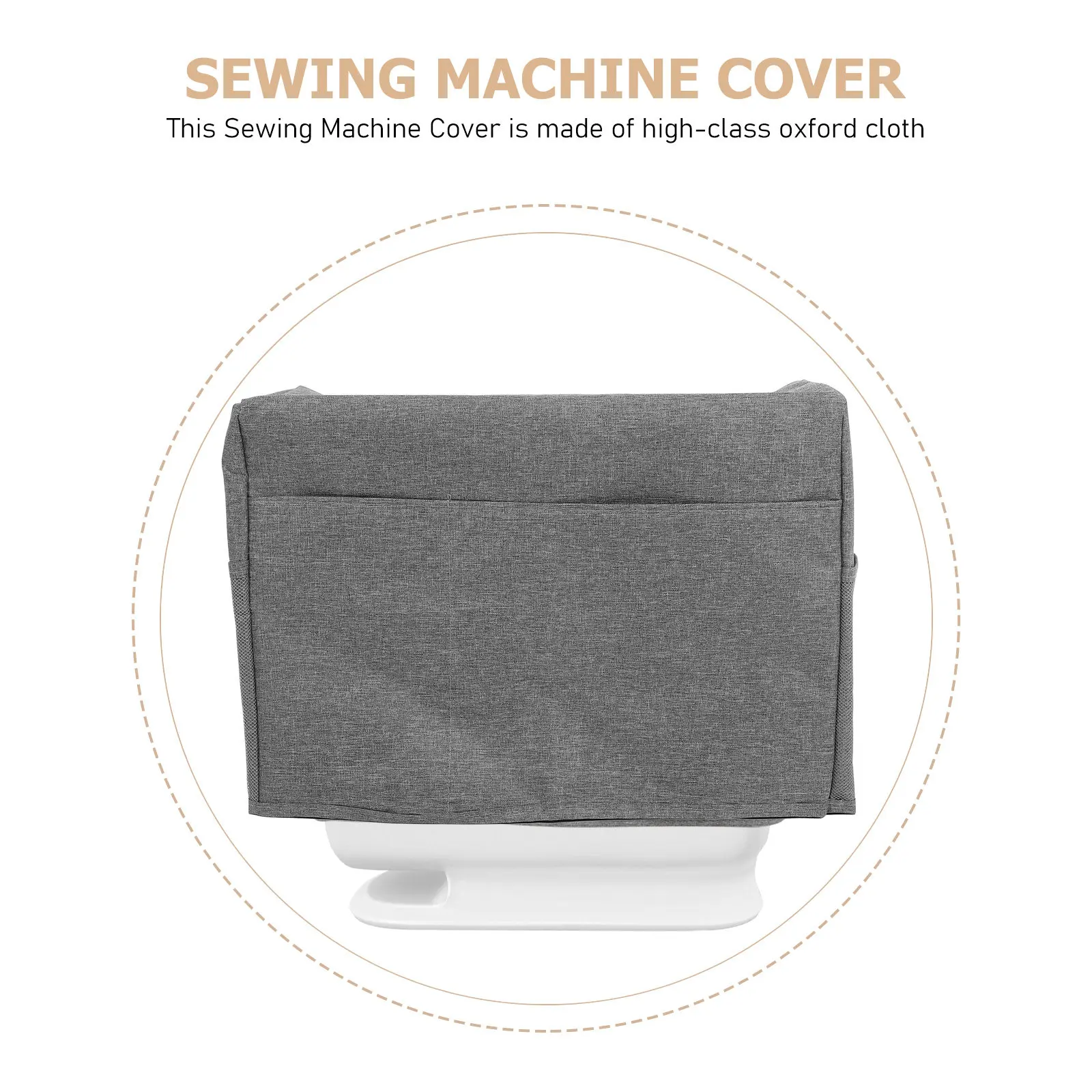 Universal Sewing Machine Protective Cover Grey Oxford Cloth Storage Pockets Water Resistant Dustproof for Most Standard Sewing