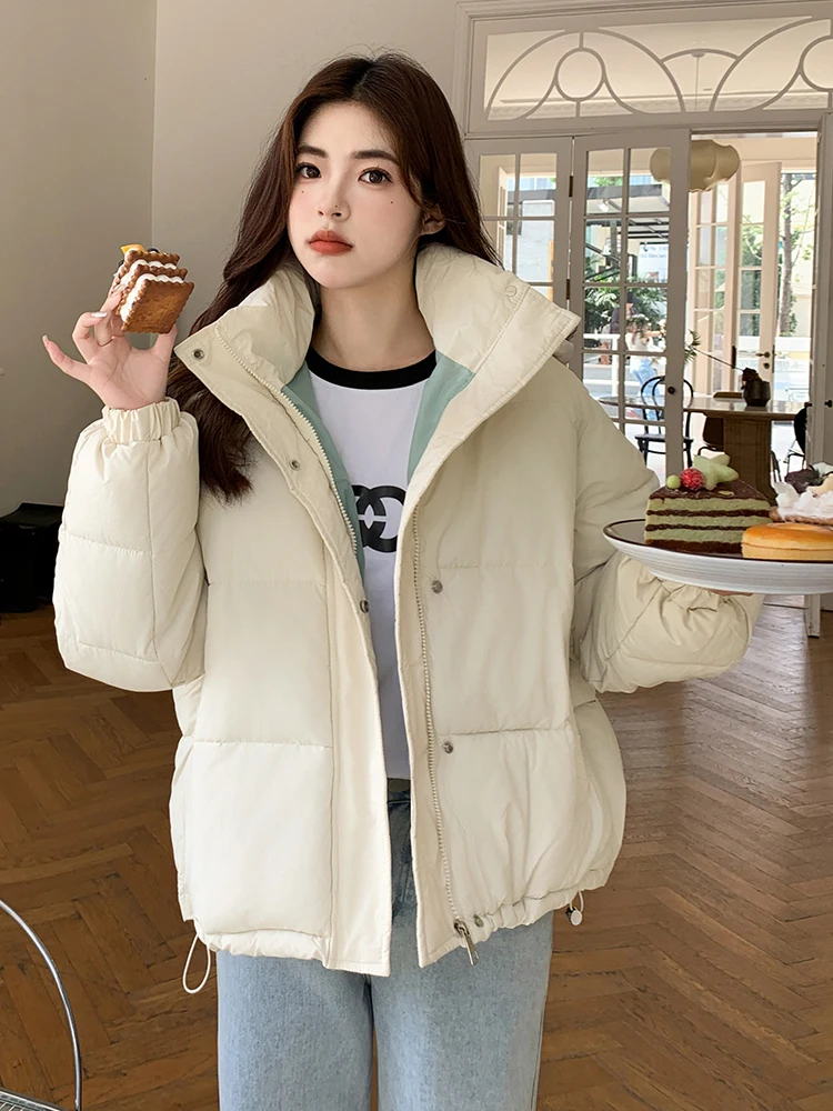 

Zoki Streetwear Thick Warm Parkas Women Fashion Patchwork Simple Puffy Coat Winter Korean Long Sleeve Preppy Style Jacket New