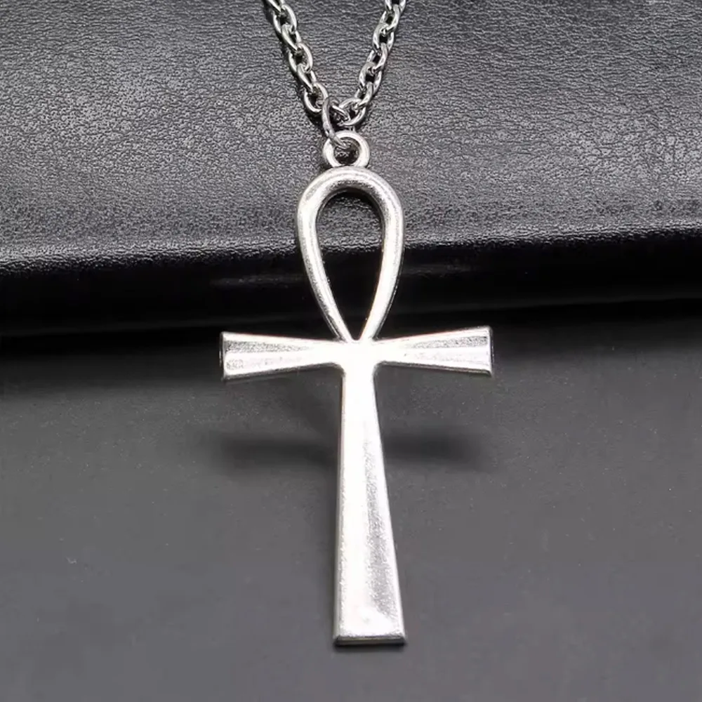 Simple Classic Fashion Cross Egyptian Ankh Life Symbol Antique Silver Color Pendant Short Long Chain Necklaces Jewelry For Women
