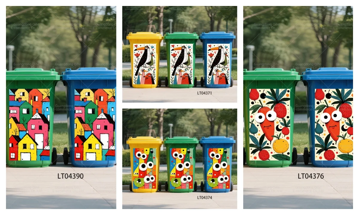 

2026 New Year Decorations Doodle Style Outdoor Trash Can Renovation Cover Decal Mural Sticker PVC Waterproof Long Lasting Decor
