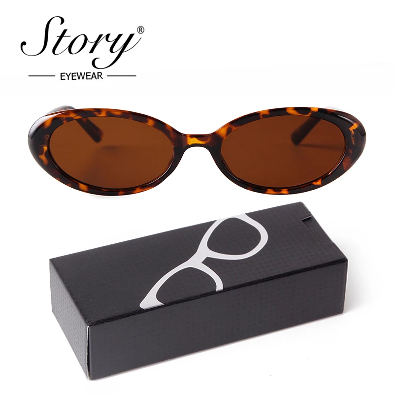 STORY Vintage Tortoiseshell Small Oval Sunglasses for Women Men Brand Design Fashion Retro Narrow Sun Glasses UV400 De Sol Mujer