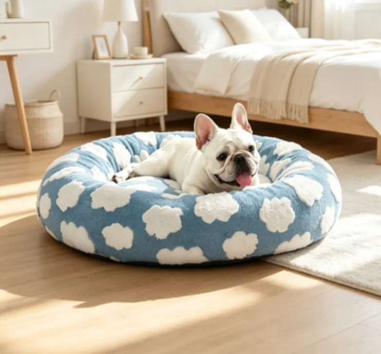 

Круглая лежанка для собак с приподнятыми краями, плюшевая круглая лежанка-пончик для кошек с противоскользящим дном, уютная лежанка для домашних животных для маленьких собак, для тепла, для кошек