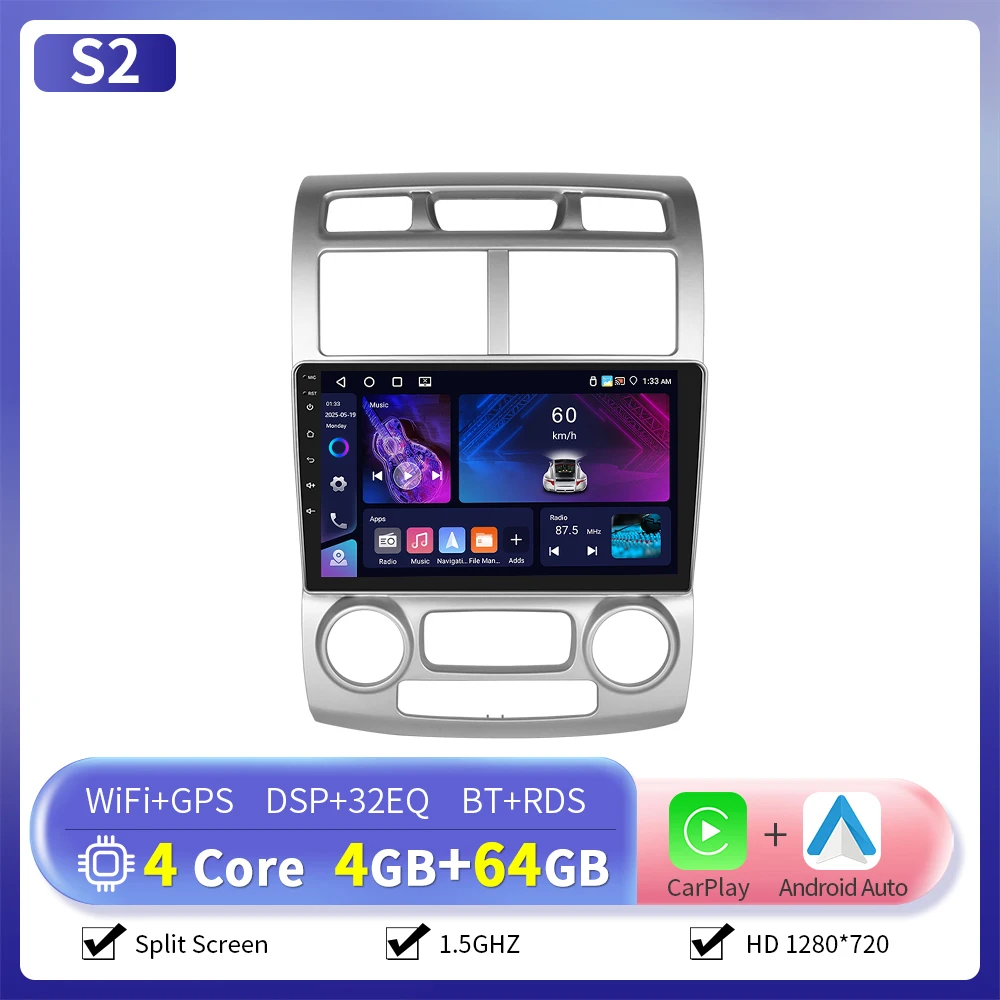 Camecho 6 + 128G Draadloze CarPlay Android Auto Radio voor KIA Sportage 2005-2010 (LHD) GPS 4G WIFI Multimedia Autoradio Speler