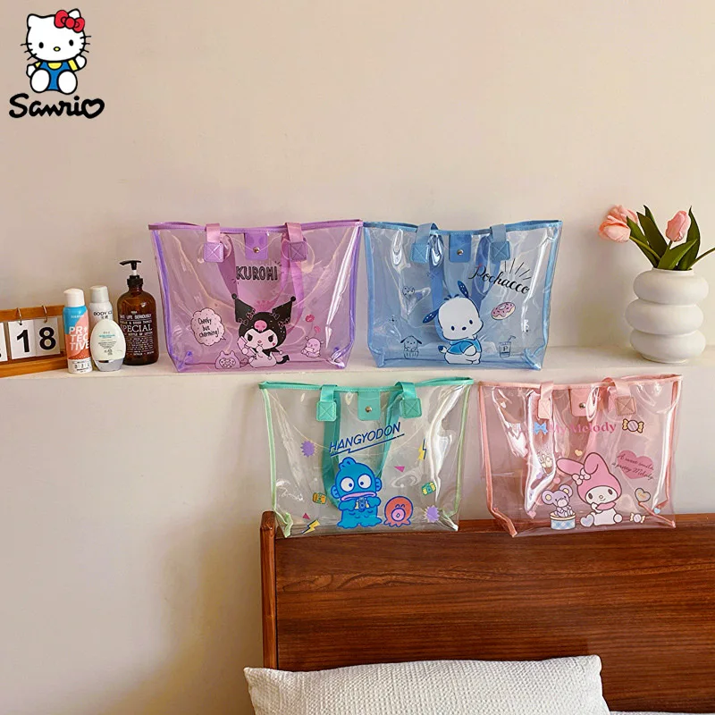 

High Capacity Sanrio Shoulder Bags Kuromi Transparent Makeup Bag My Melody Waterproof Toiletry Bag Beach Bag Travel Handbag Gift