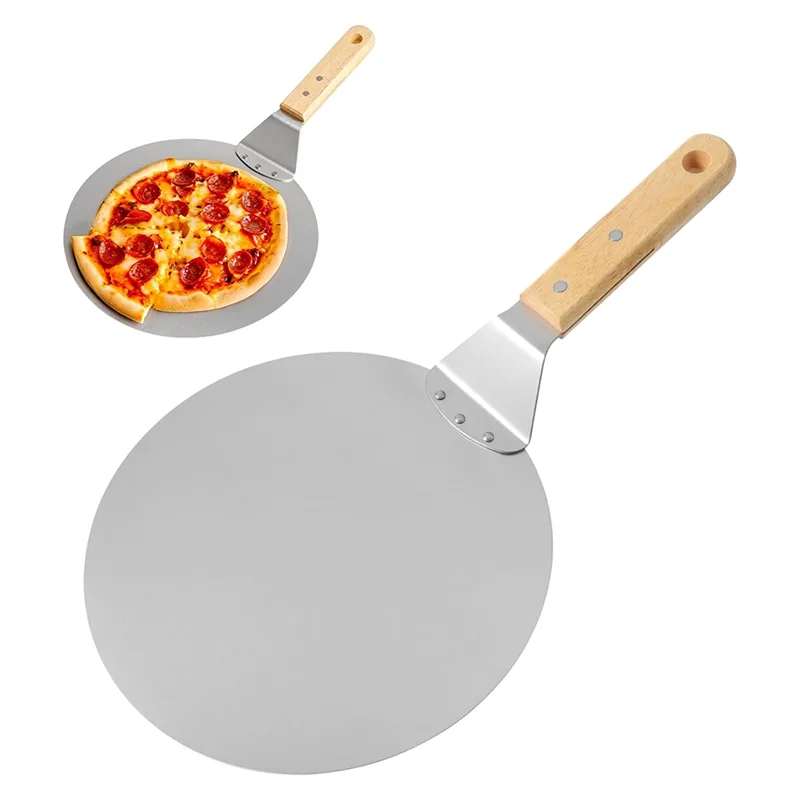 

A95I-Aluminum Round Pizza Peel 10 Inch, Pie Making Spatula Light-Weighted Tool For Homemade Bread,2-3 Family Sizes