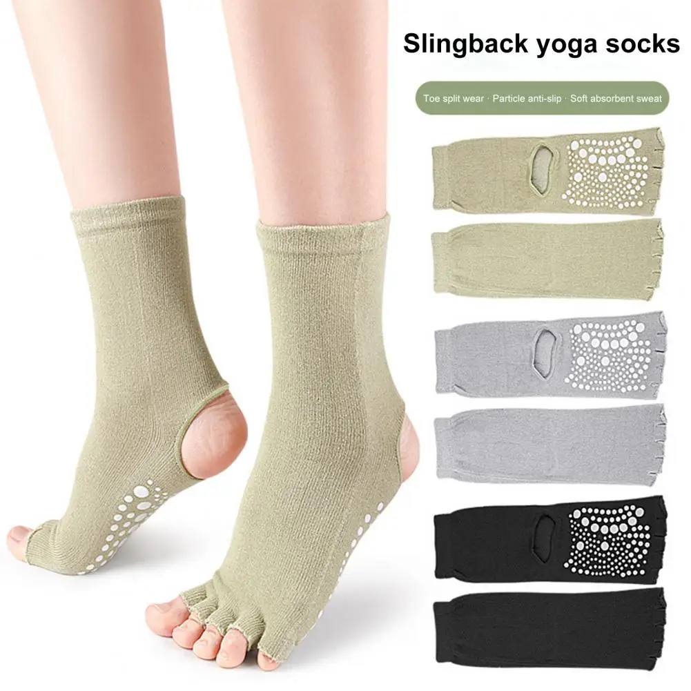 1 Pasang Kaus Kaki Lima Jari Punggung Terbuka Yoga Katun Wanita Kaus Kaki Pilates Olahraga Antiselip Sejuk Sandal Balet Kebugaran Gym Tari ﻿