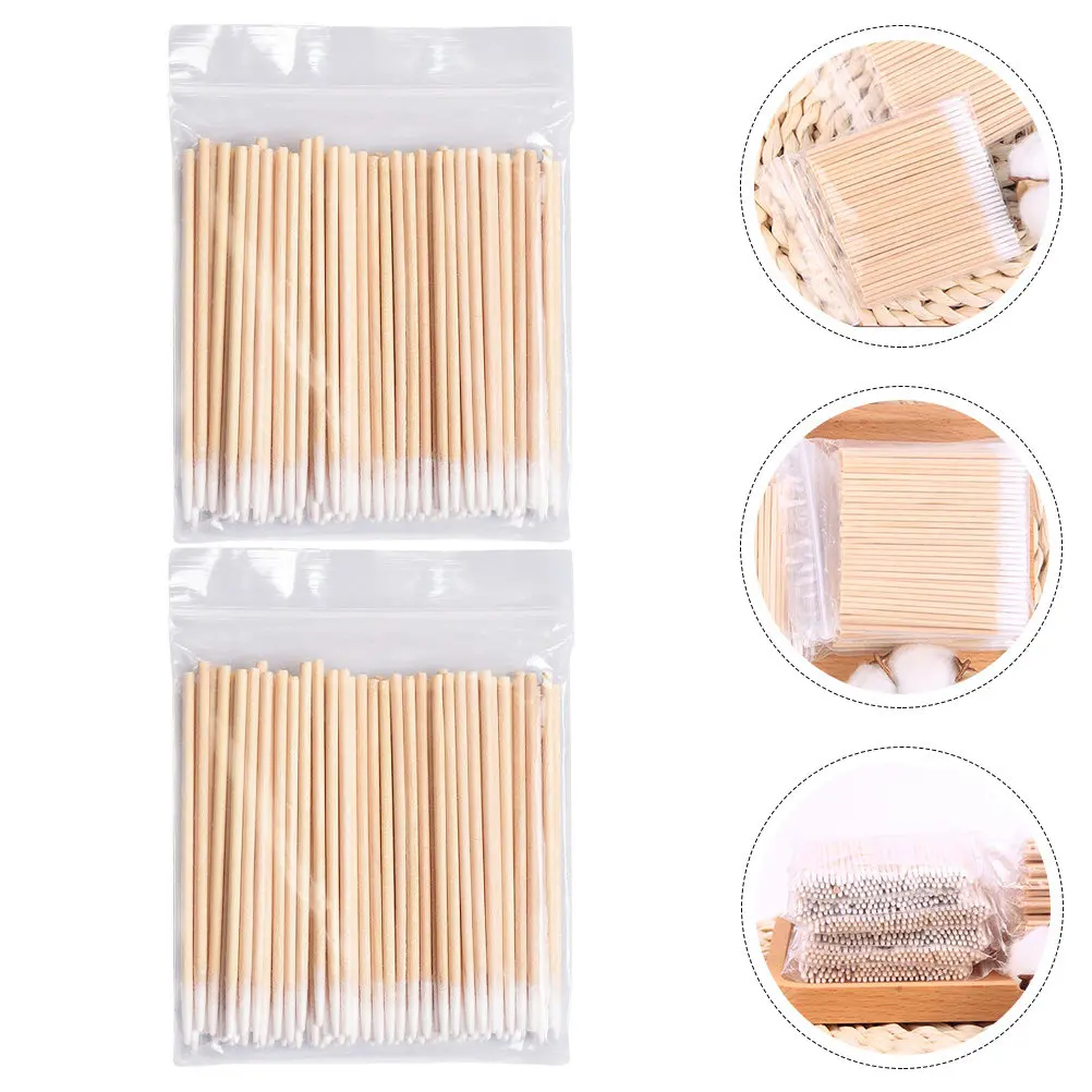 1000Pcs Wooden Handle Cuspidal Cotton Swabs Lint Free Gentle on for Tattooing Makeup Removal Cosmetics Cleaning Swab