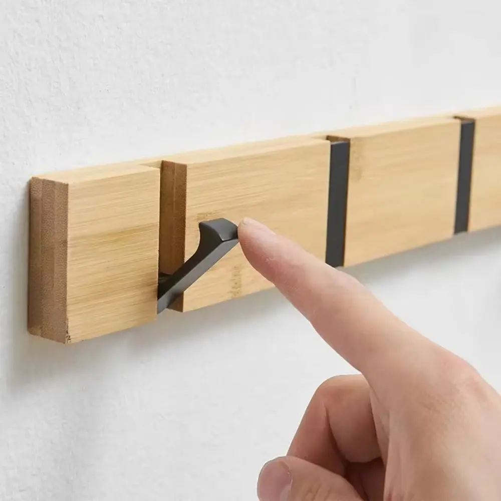 

Creative Bamboo Wall Mounted Hooks 3/4/5 Hooks Hidden Metal Hooks Door Back Hook Rack Adhesive Mount Rustproof