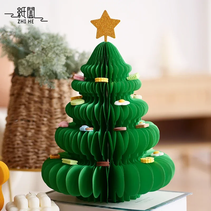 

2025 New Mini Christmas Tree Ornaments Paper Honeycomb Desktop Creative Decoration Lasagna Handmade Diy Holiday Atmosphere Gift