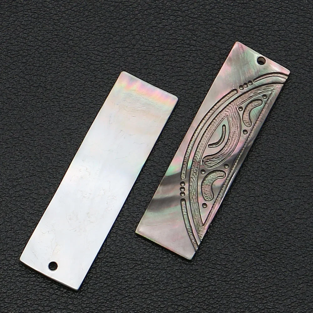 

Single-sided Natural Black Shell Rectangle Pendants with Exquisite Pattern Design Jewelry Accessory 2 Pcs Handmade Necklace Gift