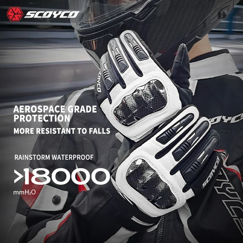 SCOYCO Motorcycle Gloves Winter Warm Waterproof Leather Full Finger Gloves Men Women CE Anti-fall Touch Screen Motorbike Guantes