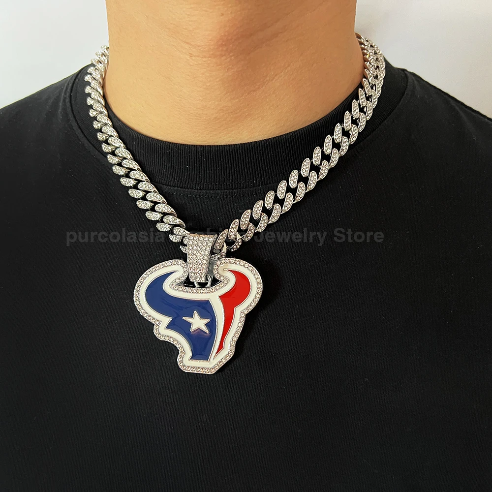 Purcolasia Hip Hop Iced Out Rhinestone Bull Head Football Pendant Cuban Chain  Necklaces Fashion Punk Jewelry