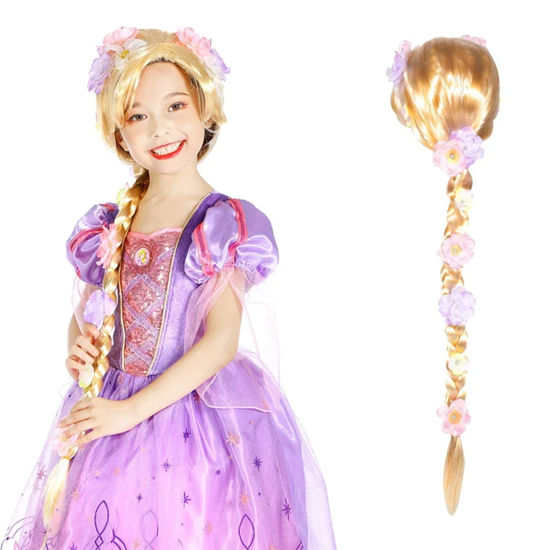AINY-Enchanted Rapunzel Big Braid Wig Rapunzel Princess Wig With Flowers Wig For Girls Performance Children's Cos Party
